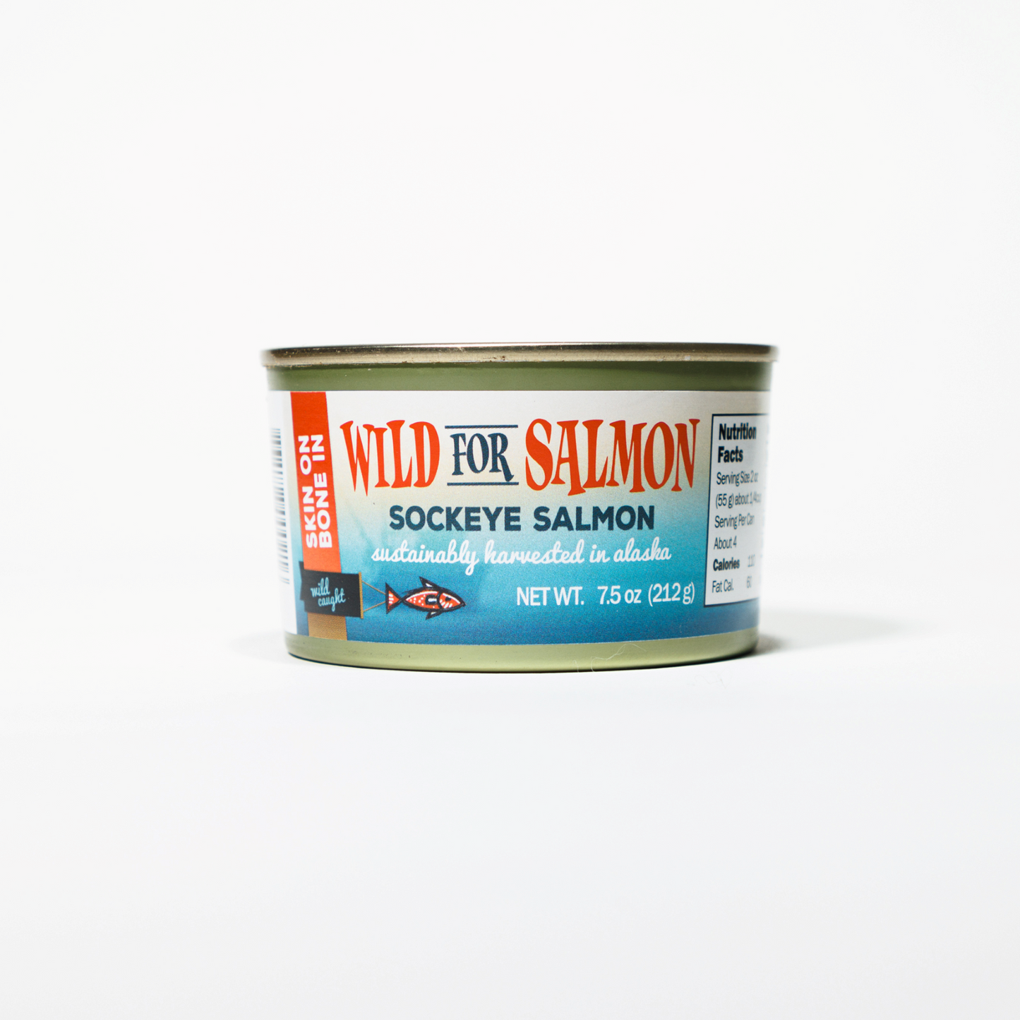 8 cans - 7.5 oz Skin On/Bone In Canned Alaskan Sockeye Salmon