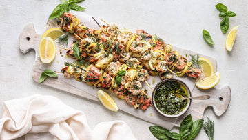 Garlic Herb Sockeye Salmon and Shrimp Skewers