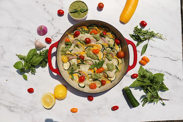 Halibut Cheeks with Summer  Squash and Pesto