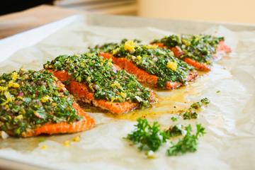 Oven-Baked Wild Sockeye Salmon with Homemade Chimichurri Sauce
