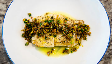 Pan Roasted Black Cod with Lemon Pistachio Piccata