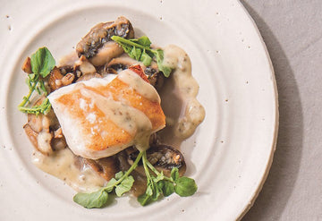 Edible: Lingcod with Mushrooms and Black Truffle Vinaigrette